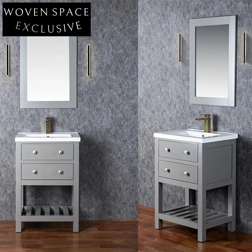 Durable Waterproof Floor Standing Bathroom Vanity Cabinet with Integrated LED Mirror