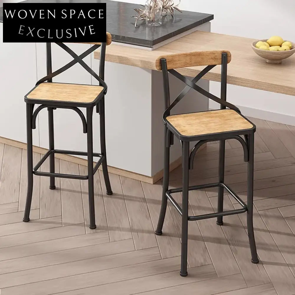 Durable Wooden Cross-Back Bar Stool for Kitchen Island and Bistro Dining