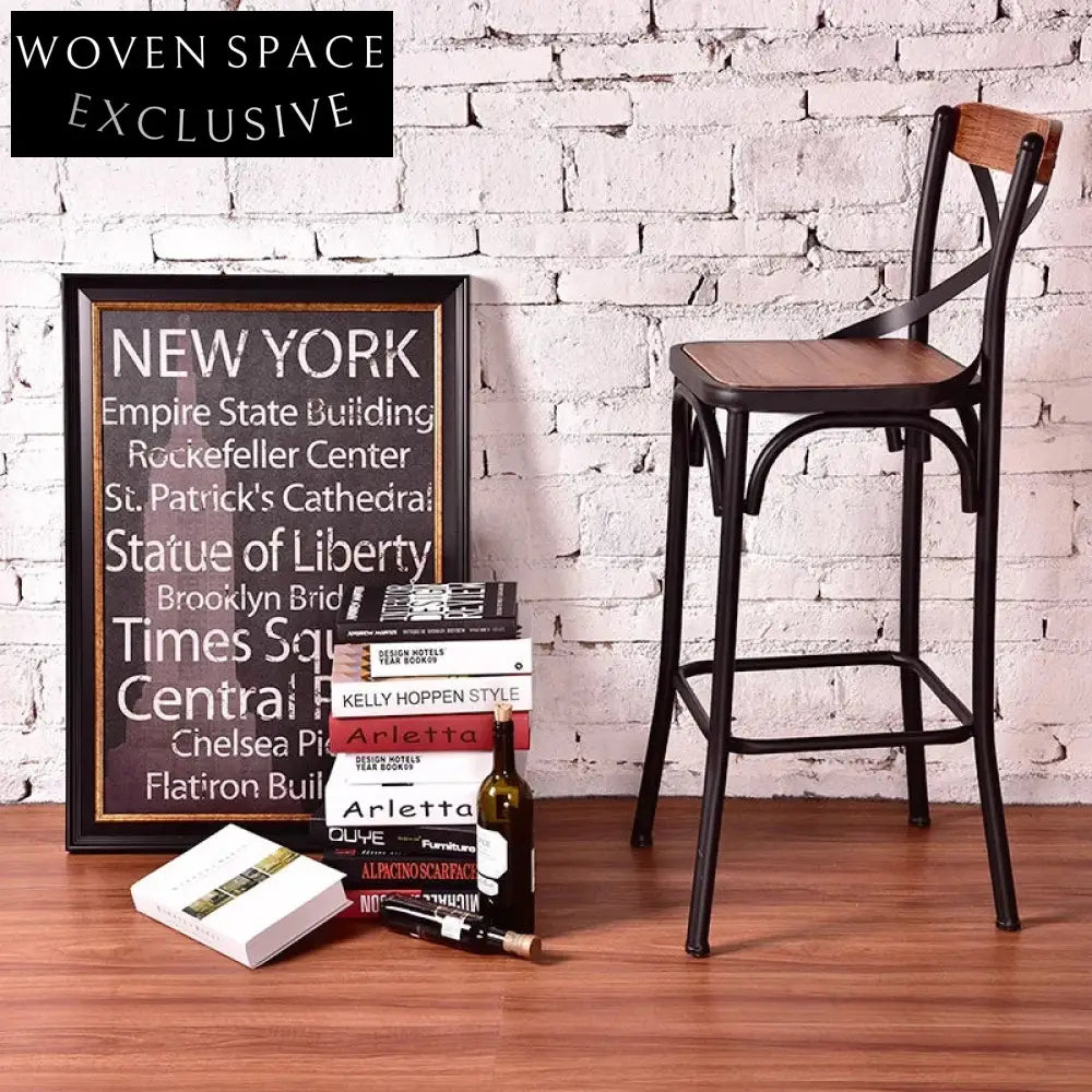 Durable Wooden Cross-Back Bar Stool for Kitchen Island and Bistro Dining