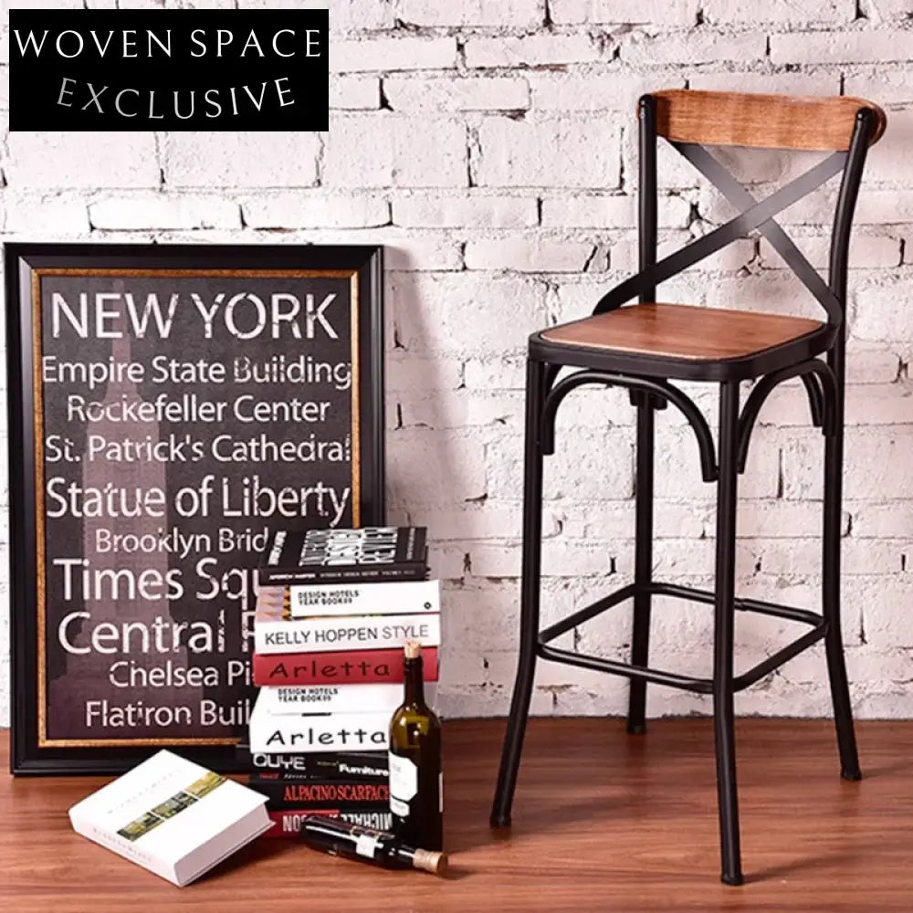 Durable Wooden Cross-Back Bar Stool for Kitchen Island and Bistro Dining