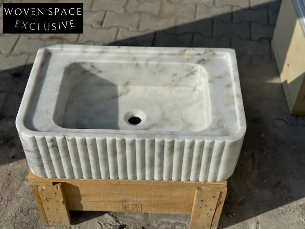 Eadgar Carrara Marble Sink with Ribbed Sides