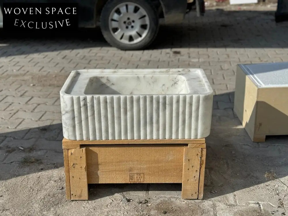 Eadgar Carrara Marble Sink with Ribbed Sides