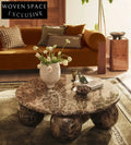 Vintage Earthy Brown Natural Marble Ball Base Round Coffee Table