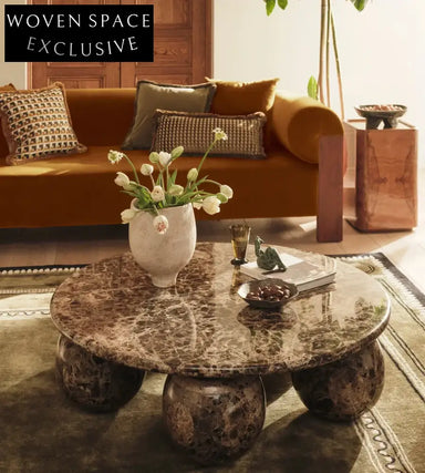 Vintage Earthy Brown Natural Marble Ball Base Round Coffee Table