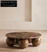 Vintage Earthy Brown Natural Marble Ball Base Round Coffee Table