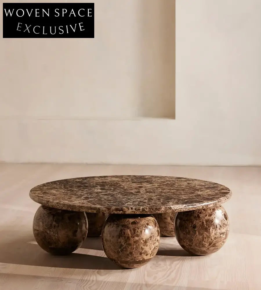 Vintage Earthy Brown Natural Marble Ball Base Round Coffee Table