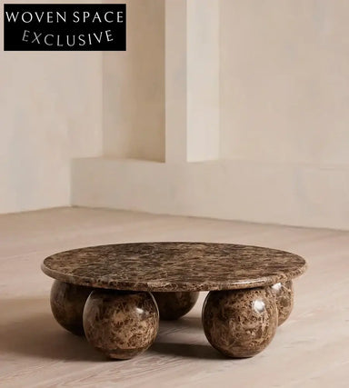 Vintage Earthy Brown Natural Marble Ball Base Round Coffee Table