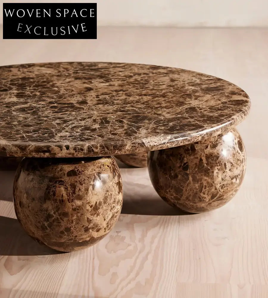 Vintage Earthy Brown Natural Marble Ball Base Round Coffee Table