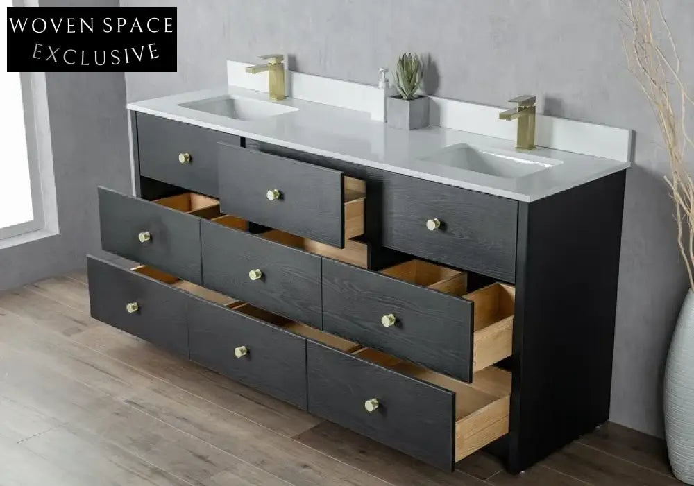 Eco-Friendly Plywood Melamine Bathroom Vanity Cabinet with Soft-Close Drawers and Doors