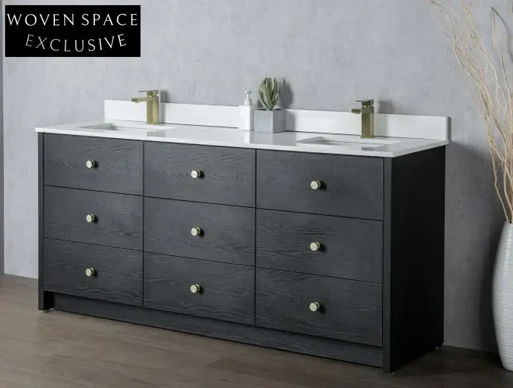 Eco-Friendly Plywood Melamine Bathroom Vanity Cabinet with Soft-Close Drawers and Doors