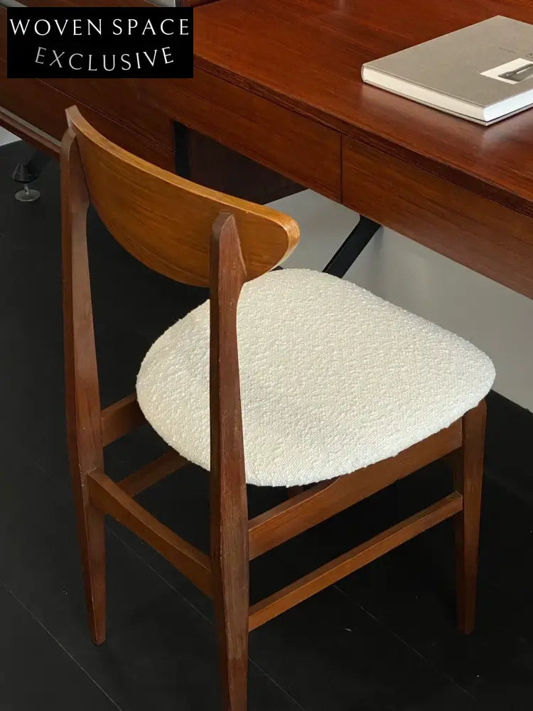 Elegant 1960s Italian Teak Wood Dining Chair with Reupholstered Seat