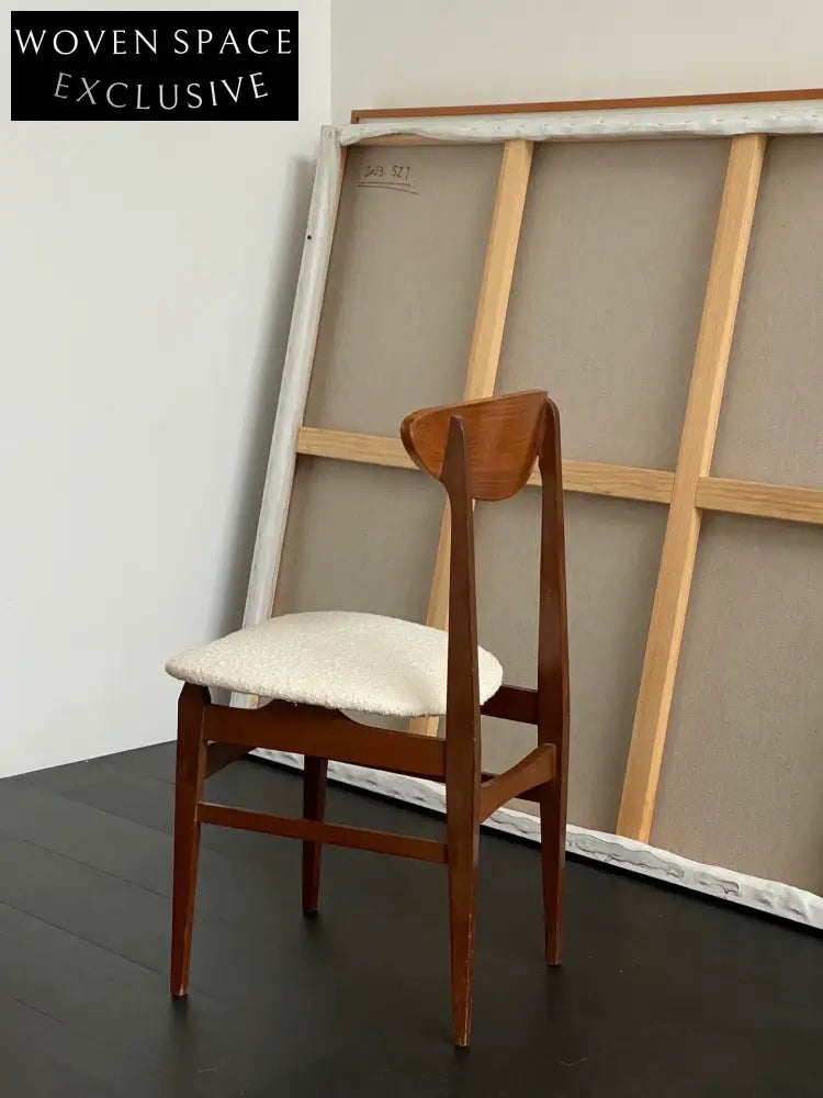 Elegant 1960s Italian Teak Wood Dining Chair with Reupholstered Seat