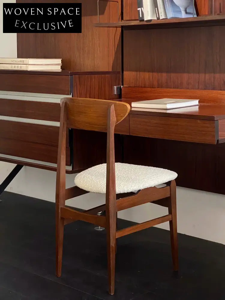 Elegant 1960s Italian Teak Wood Dining Chair with Reupholstered Seat