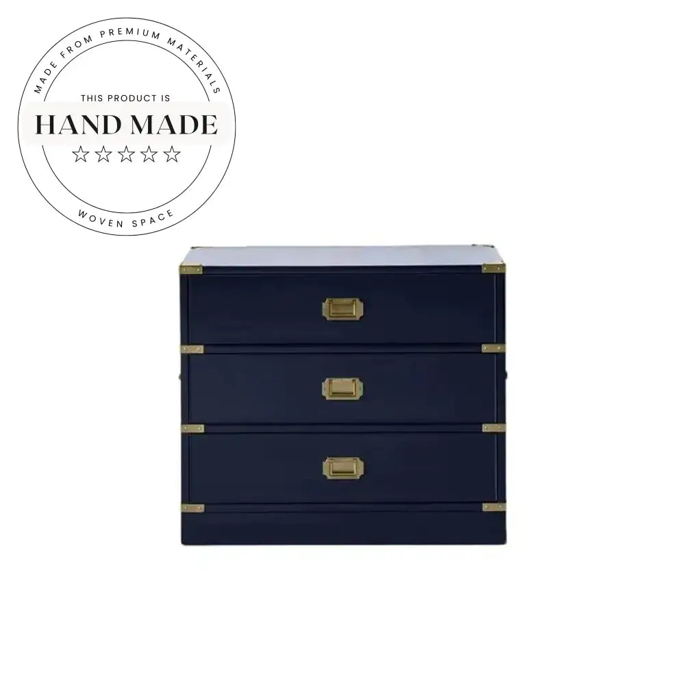 Elegant 3 Drawer Wooden French Design Navy Blue Bedside Table
