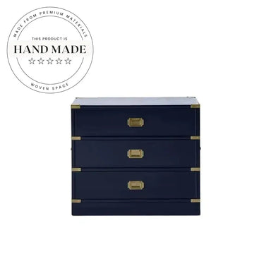 Elegant 3 Drawer Wooden French Design Navy Blue Bedside Table