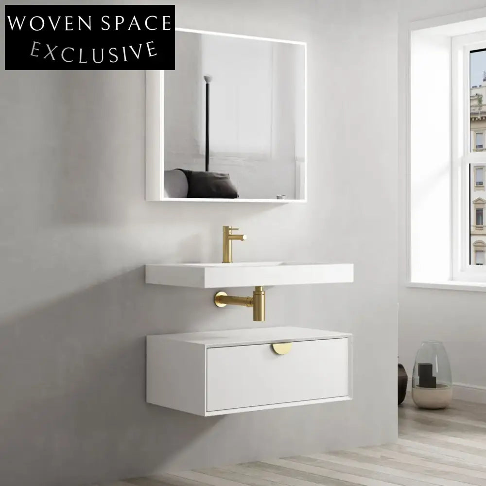 Elegant 35-inch Wall-Mounted Bathroom Vanity Cabinet Set with Single Sink