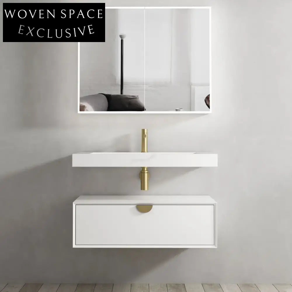 Elegant 35-inch Wall-Mounted Bathroom Vanity Cabinet Set with Single Sink