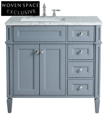 Elegant 36-inch Modern Single Sink Bathroom Vanity with Carrara Marble Top