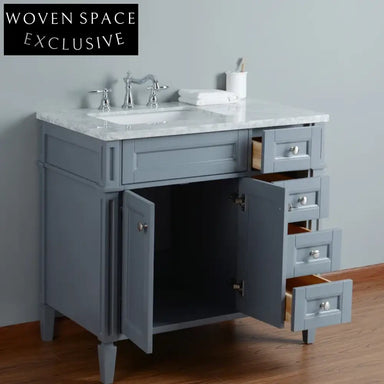 Elegant 36-inch Modern Single Sink Bathroom Vanity with Carrara Marble Top