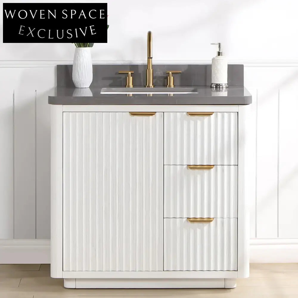 Elegant 36-inch White Modern Bathroom Vanity Cabinet with Soft-Close Drawers