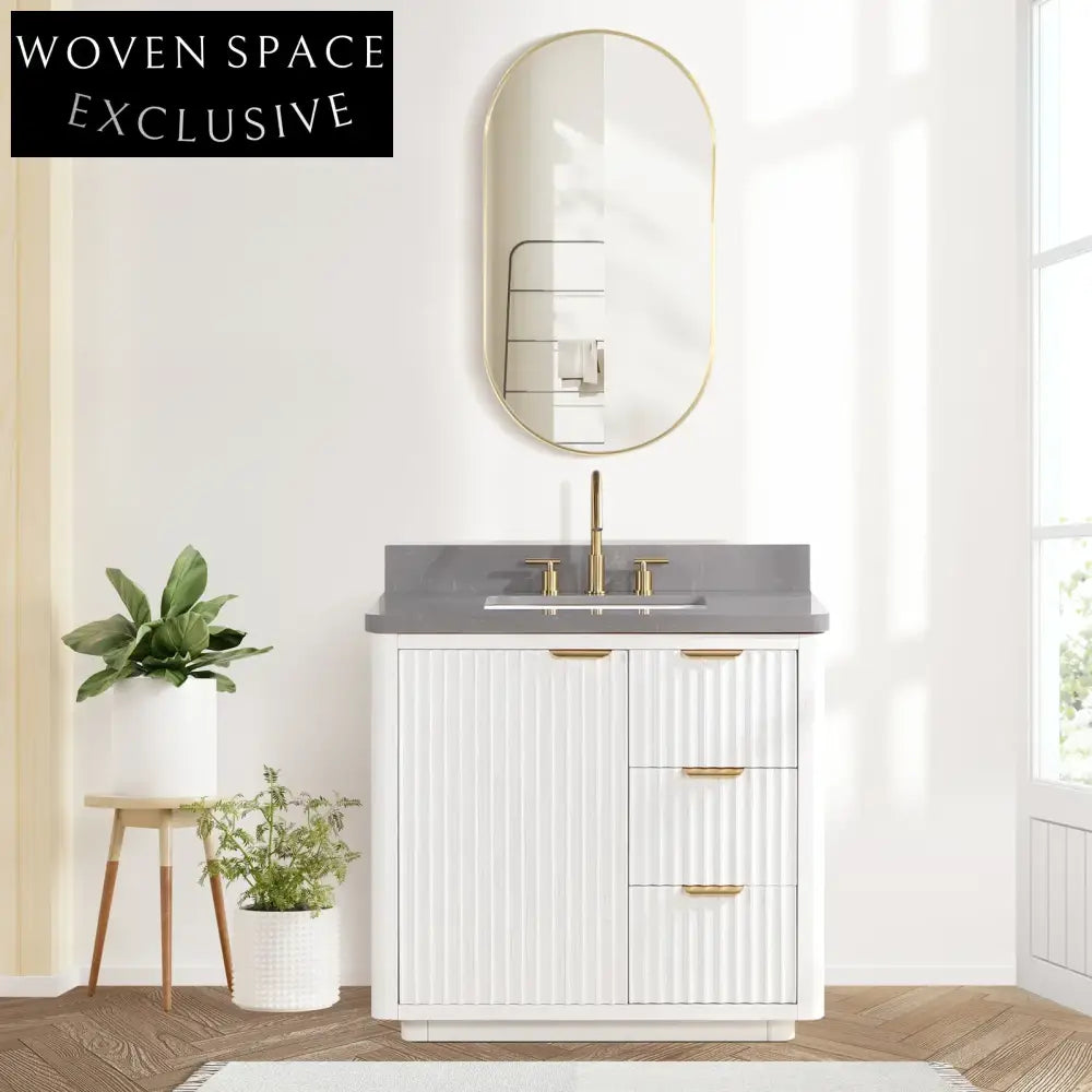 Elegant 36-inch White Modern Bathroom Vanity Cabinet with Soft-Close Drawers