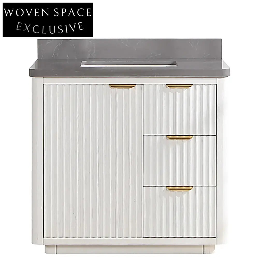 Elegant 36-inch White Modern Bathroom Vanity Cabinet with Soft-Close Drawers