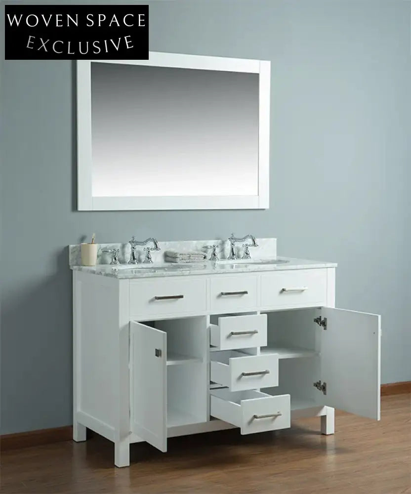 Elegant 48-inch White Classic Bathroom Vanity with Double Sink Cabinet