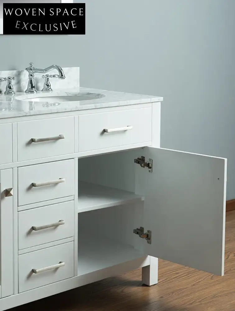 Elegant 48-inch White Classic Bathroom Vanity with Double Sink Cabinet