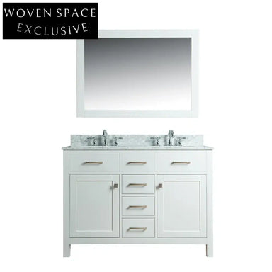 Elegant 48-inch White Classic Bathroom Vanity with Double Sink Cabinet