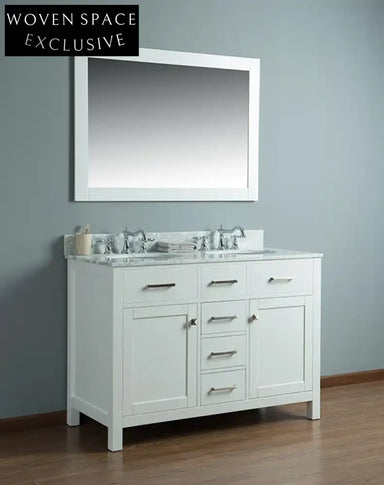 Elegant 48-inch White Classic Bathroom Vanity with Double Sink Cabinet