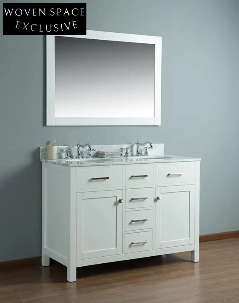 Elegant 48-inch White Classic Bathroom Vanity with Double Sink Cabinet