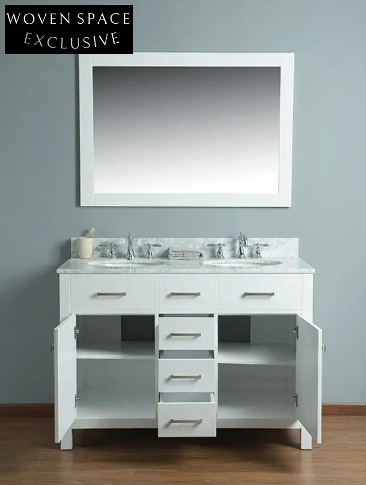 Elegant 48-inch White Classic Bathroom Vanity with Double Sink Cabinet