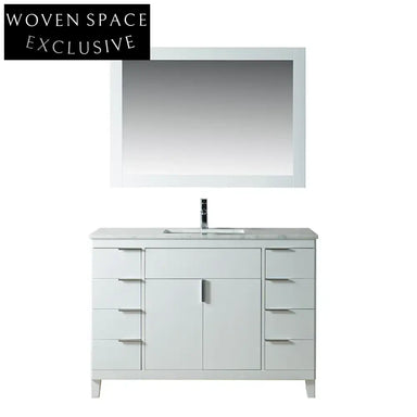 Elegant 48-Inch White Solid Wood Bathroom Vanity Cabinet with Marble Top