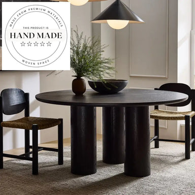 Elegant 60 Inch Round Black Solid Oak 6 Seater Dining Table