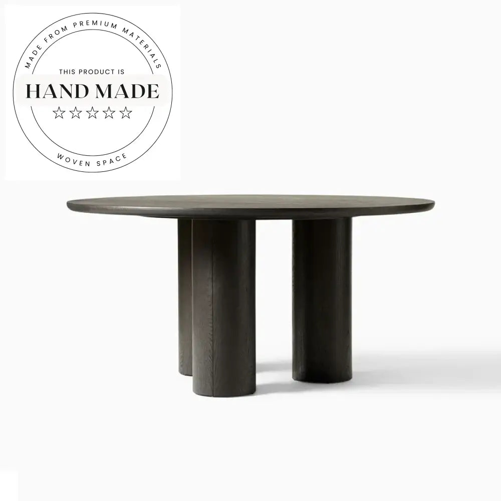 Elegant 60 Inch Round Black Solid Oak 6 Seater Dining Table