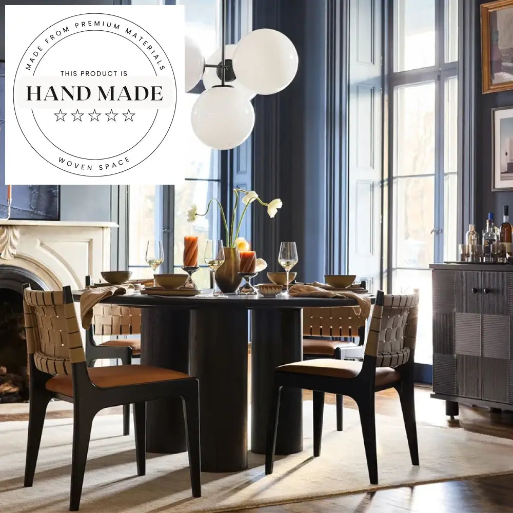 Elegant 60 Inch Round Black Solid Oak 6 Seater Dining Table