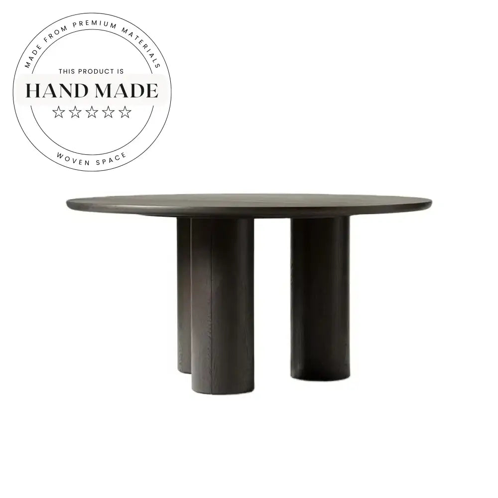Elegant 60 Inch Round Black Solid Oak 6 Seater Dining Table