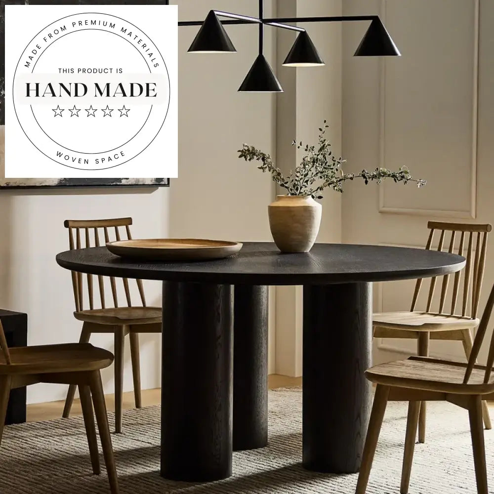 Elegant 60 Inch Round Black Solid Oak 6 Seater Dining Table