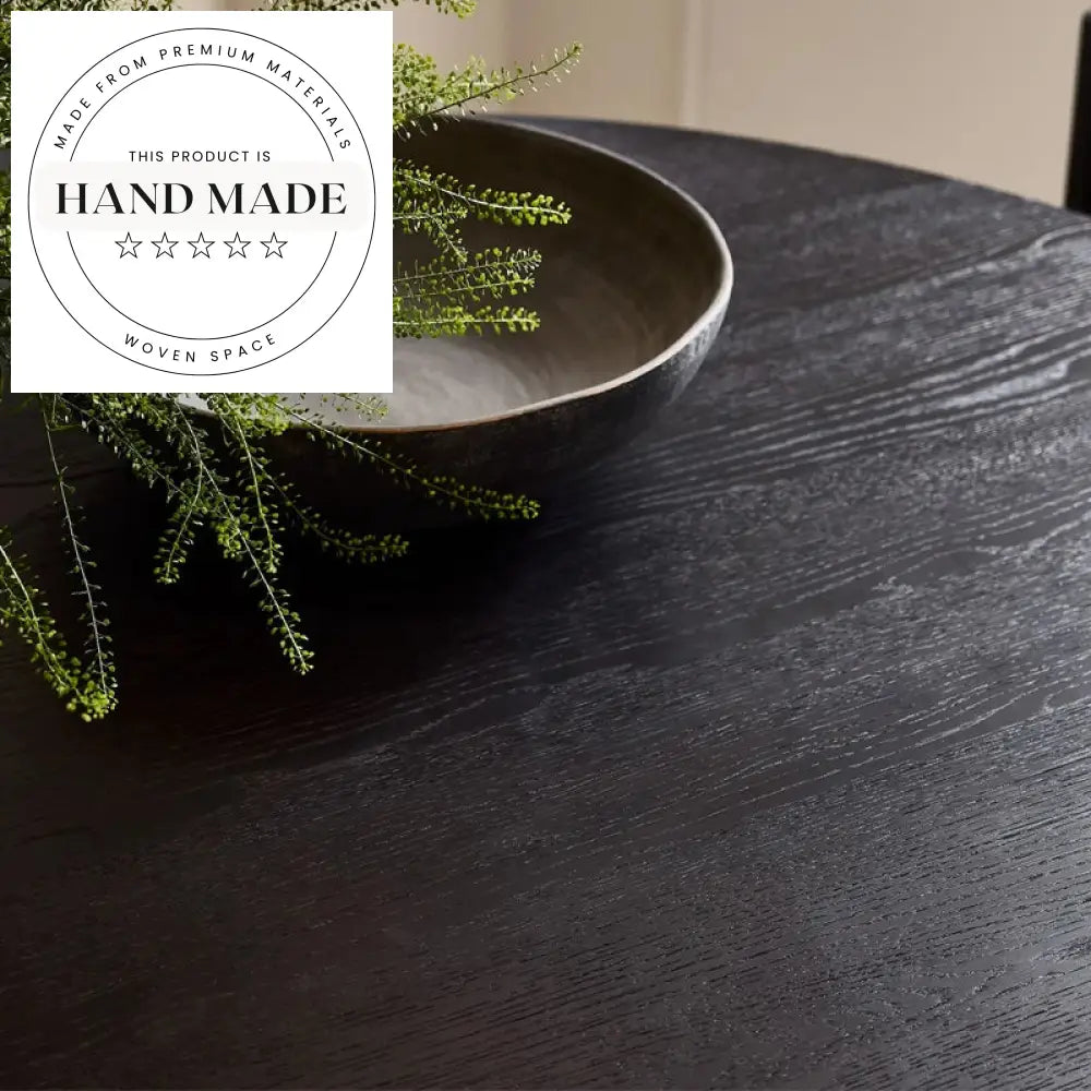 Elegant 60 Inch Round Black Solid Oak 6 Seater Dining Table