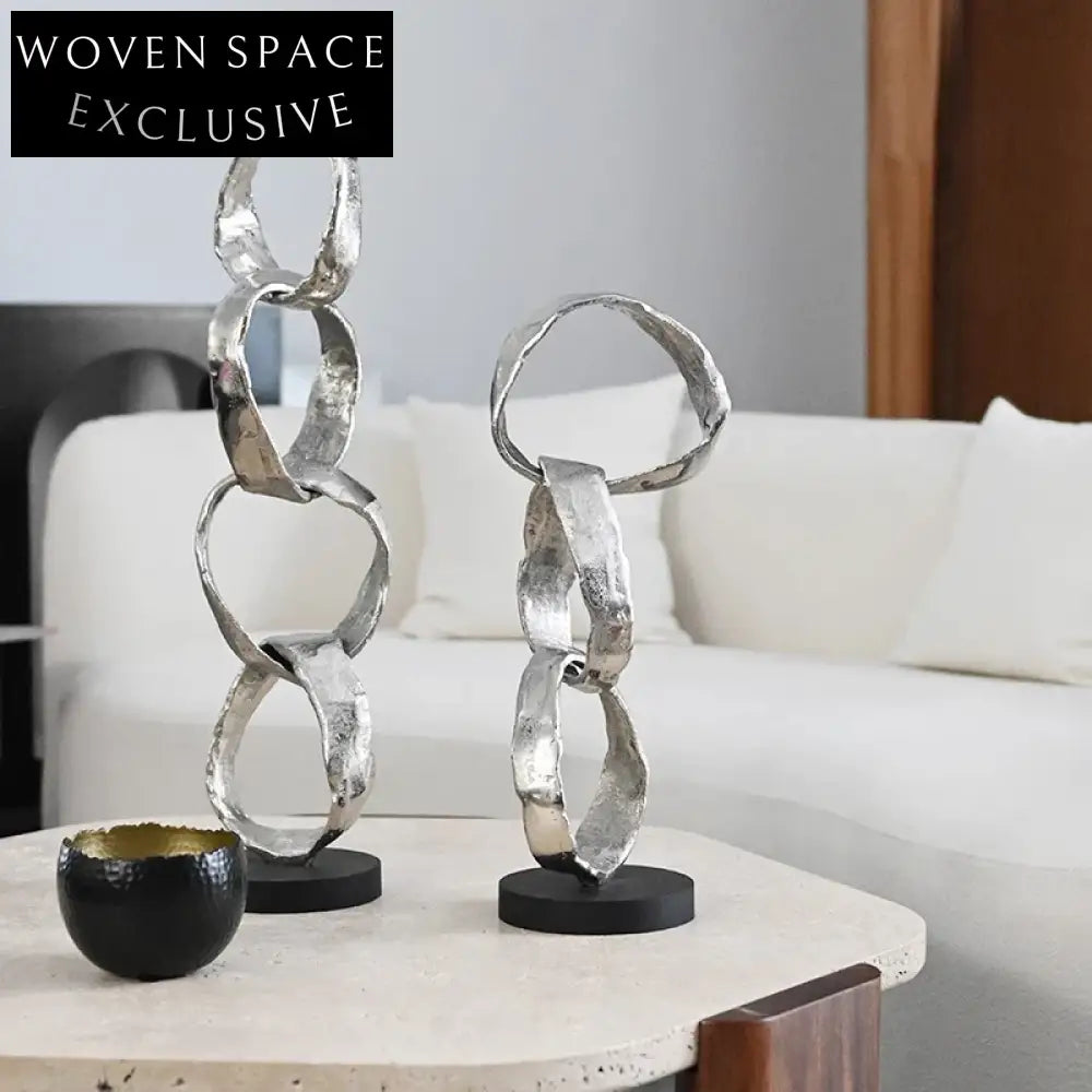 Elegant Abstract Silver Metal Table Sculpture Decor for Modern Home Living Spaces