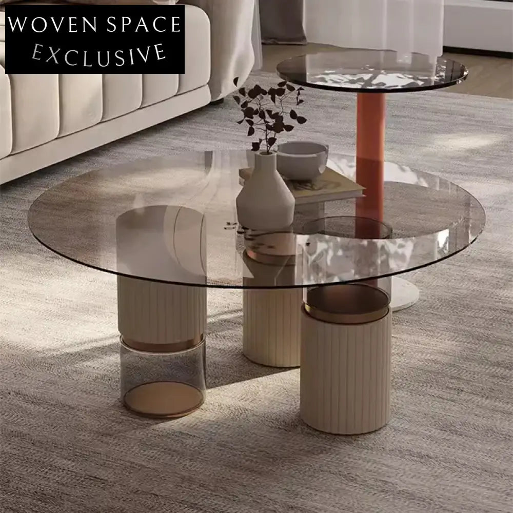 Elegant Acrylic Glass Stainless Steel Leather Modern Hotel Coffee Table