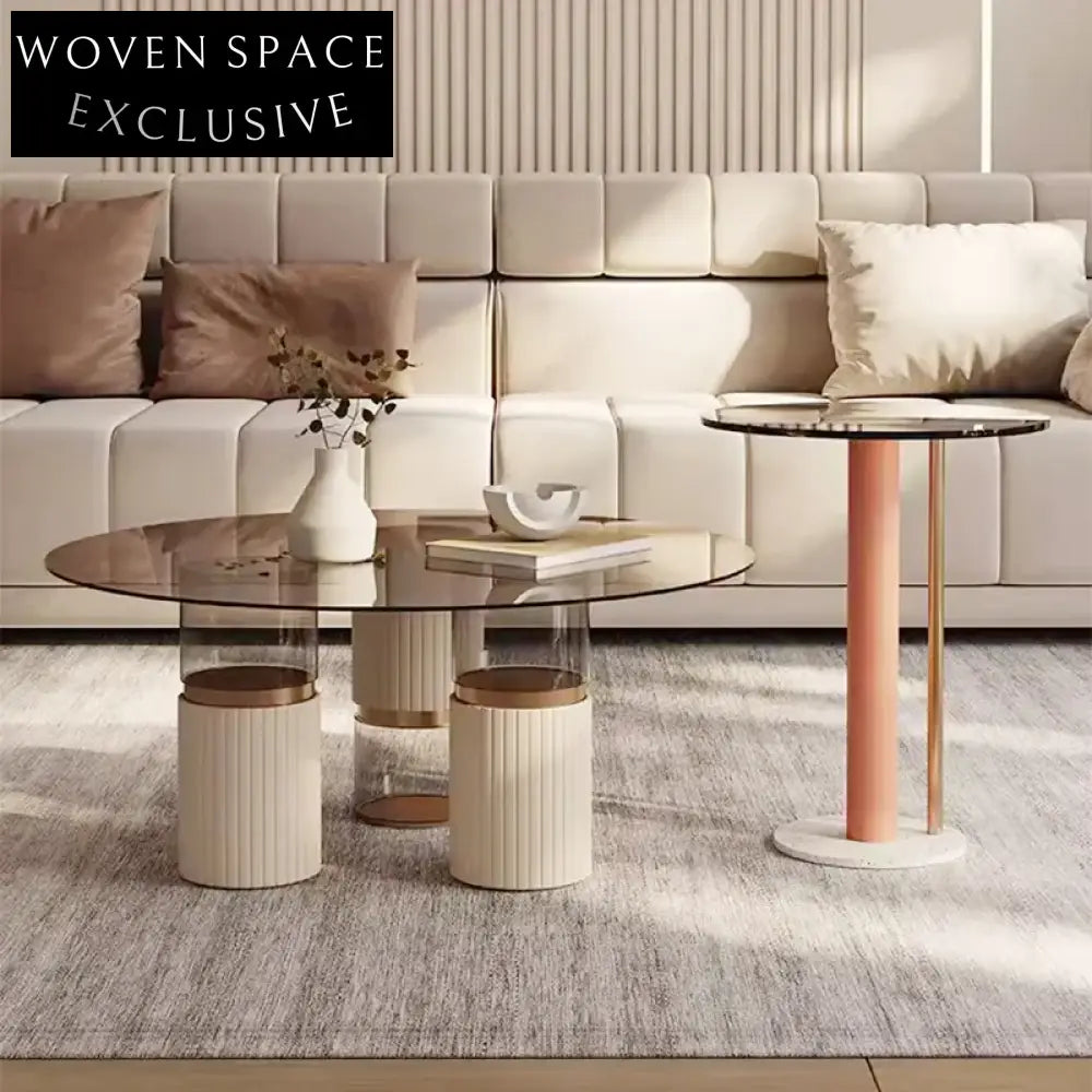 Elegant Acrylic Glass Stainless Steel Leather Modern Hotel Coffee Table