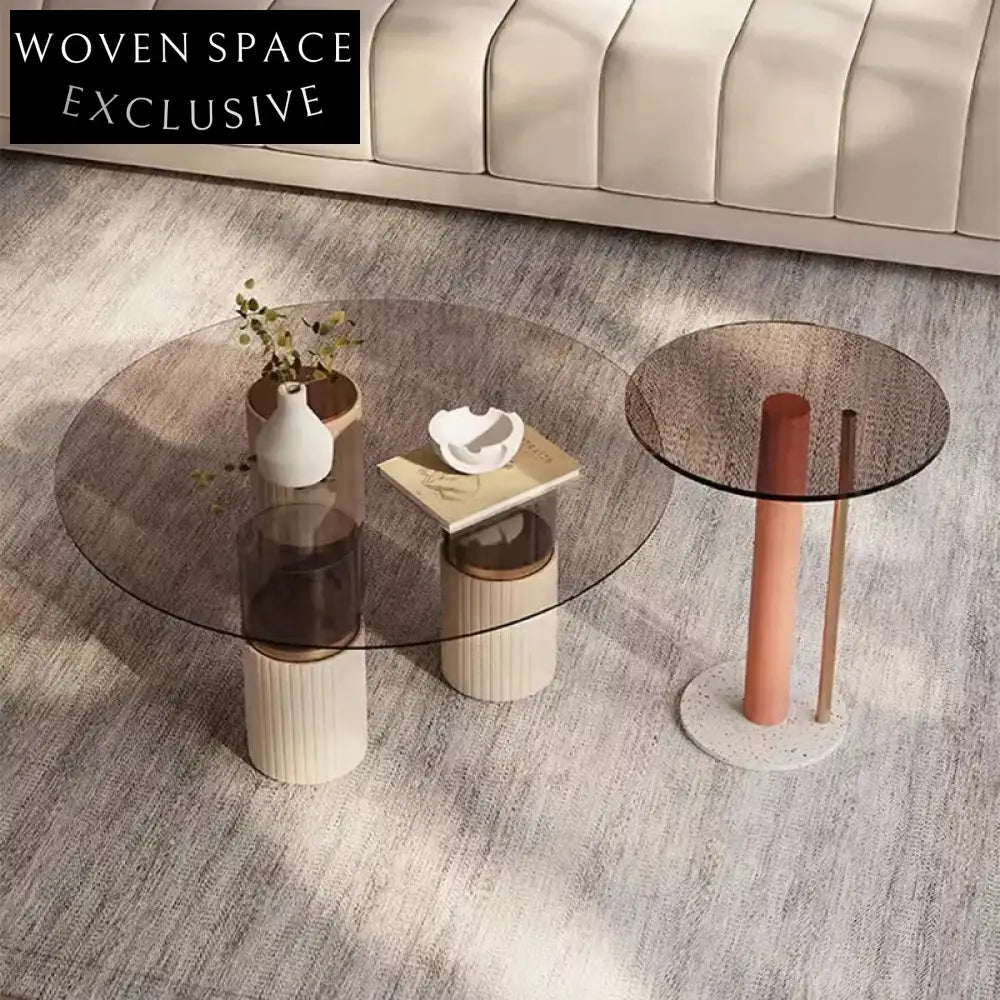 Elegant Acrylic Glass Stainless Steel Leather Modern Hotel Coffee Table