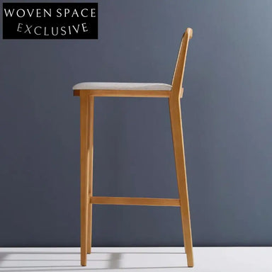 Elegant American Style Solid Wood Rattan Woven High Back Bar Stool