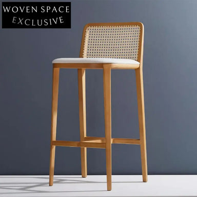 Elegant American Style Solid Wood Rattan Woven High Back Bar Stool