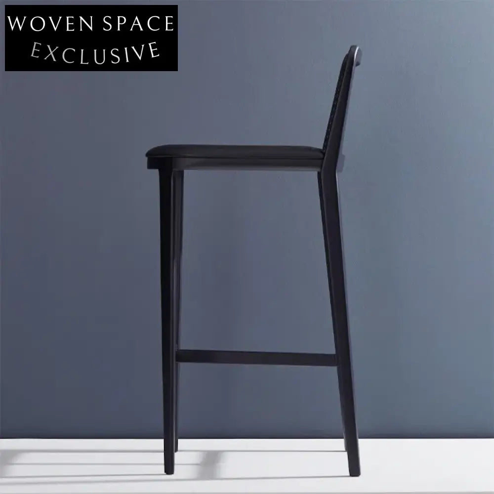 Elegant American Style Solid Wood Rattan Woven High Back Bar Stool