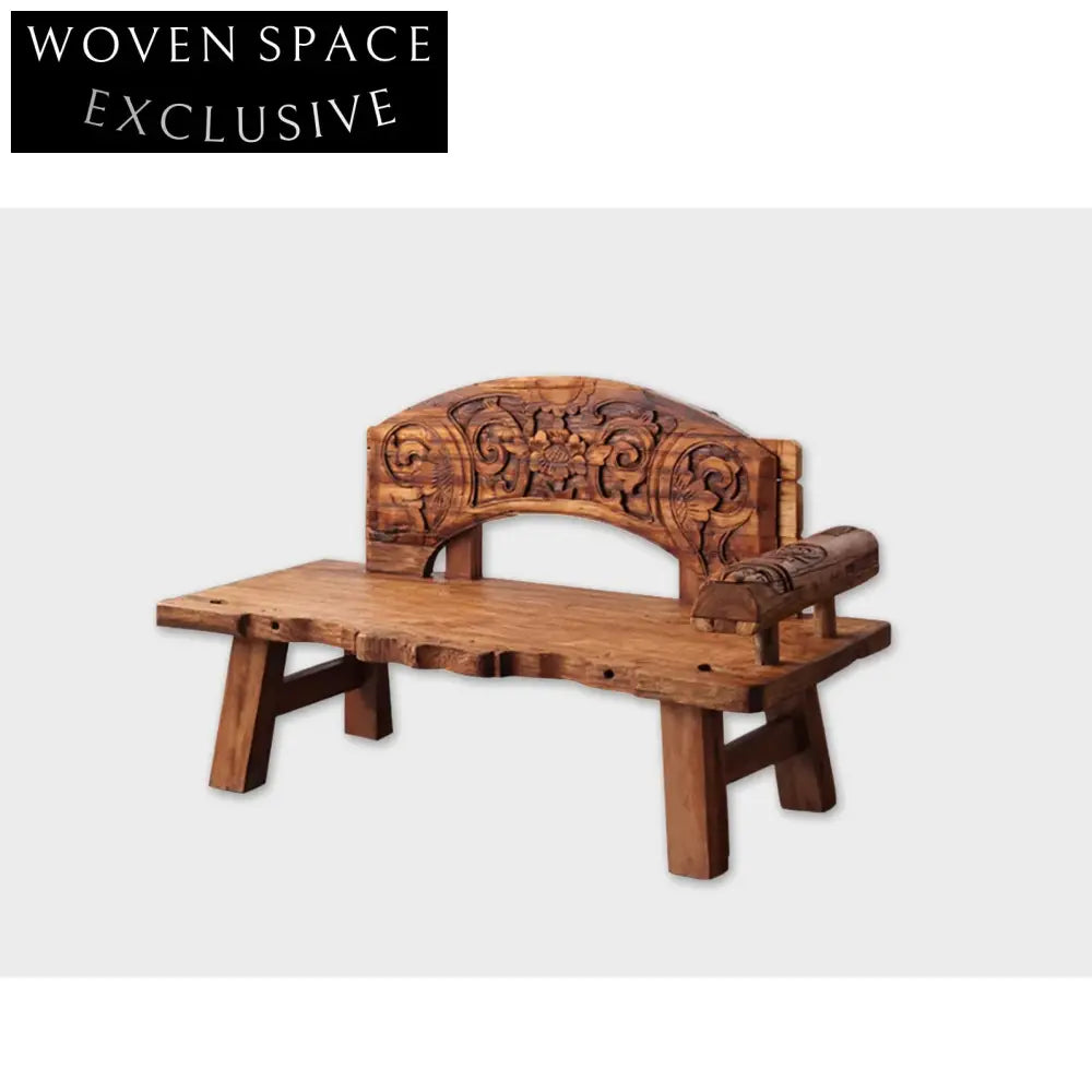 Elegant Antique Handcrafted Wabi Sabi Solid Wood Carved Sofa Chair Bench
