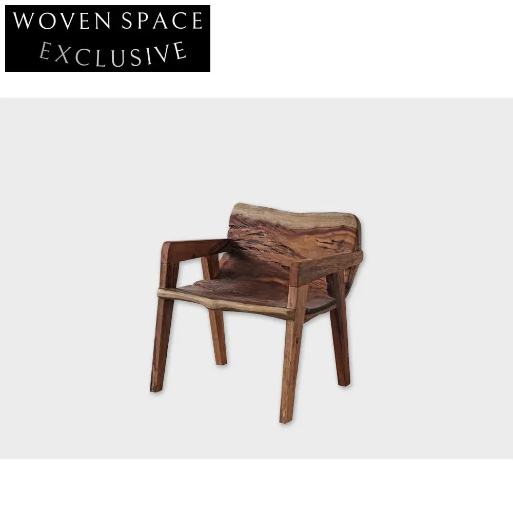 Elegant Antique Wabi Sabi Solid Elm Wood Padded Lounge Chair