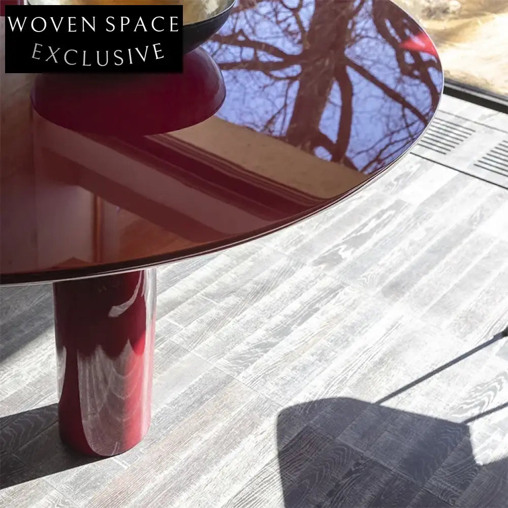 Elegant Arch Design Bright Red Beech Wood Round Restaurant Dining Table