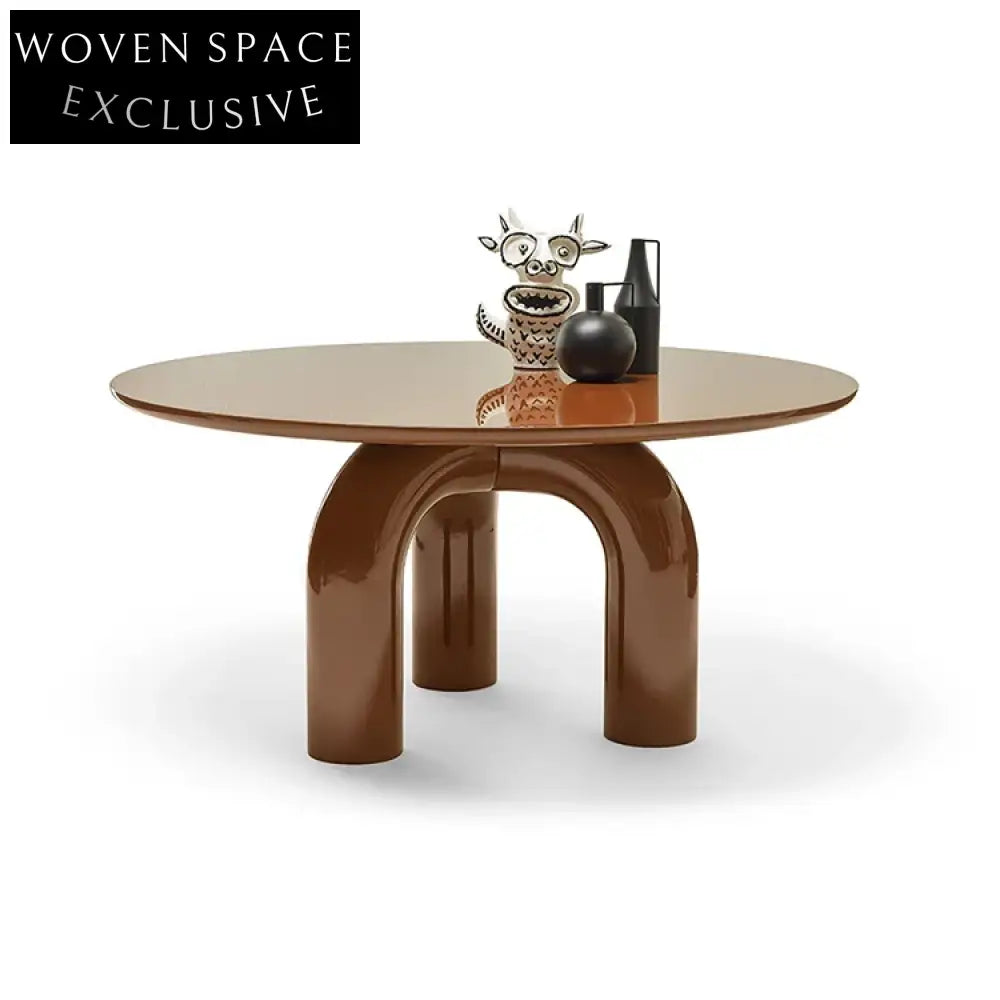 Elegant Arch Design Bright Red Beech Wood Round Restaurant Dining Table